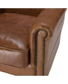 Fauteuil verone vintage cuir pieds bois avec roulettes  Gaston marron  - 73x83x78 cm