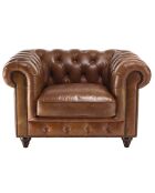 Fauteuil chesterfield 1 place vintage Cuir Gaston marron  - 117x100x73 cm