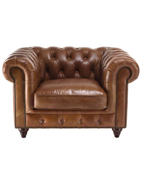 Fauteuil chesterfield 1 place vintage Cuir Gaston marron  - 117x100x73 cm