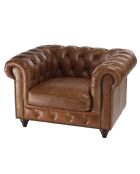 Fauteuil chesterfield 1 place vintage Cuir Gaston marron  - 117x100x73 cm