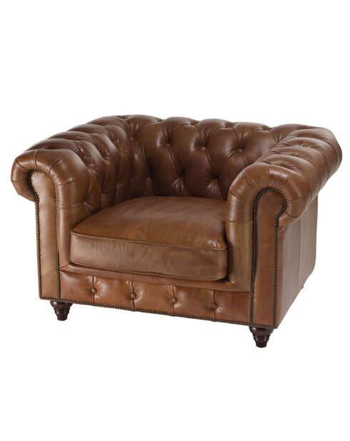 Fauteuil chesterfield 1 place vintage Cuir Gaston marron  - 117x100x73 cm