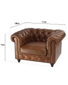 Fauteuil chesterfield 1 place vintage Cuir Gaston marron  - 117x100x73 cm