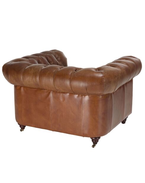 Fauteuil chesterfield 1 place vintage Cuir Gaston marron  - 117x100x73 cm