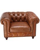 Fauteuil chesterfield 1 place vintage Cuir Gaston marron  - 117x100x73 cm