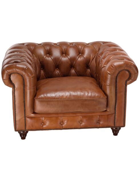 Fauteuil chesterfield 1 place vintage Cuir Gaston marron  - 117x100x73 cm