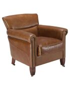 Fauteuil verone vintage cuir pieds bois avec roulettes  Gaston marron  - 73x83x78 cm