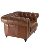 Fauteuil chesterfield 1 place vintage Cuir Gaston marron  - 117x100x73 cm