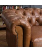 Fauteuil chesterfield 1 place vintage Cuir Gaston marron  - 117x100x73 cm