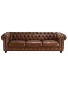 Canapé chesterfield 3 places vintage Cuir Gaston marron  - 247x99x73 cm