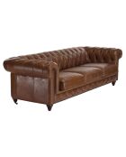 Canapé chesterfield 3 places vintage Cuir Gaston marron  - 247x99x73 cm