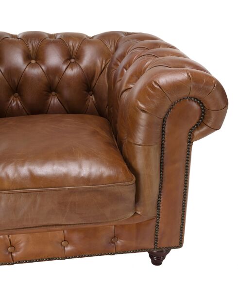 Fauteuil chesterfield 1 place vintage Cuir Gaston marron  - 117x100x73 cm