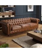 Canapé chesterfield 3 places vintage Cuir Gaston marron  - 247x99x73 cm