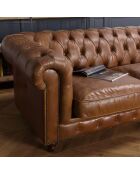 Canapé chesterfield 3 places vintage Cuir Gaston marron  - 247x99x73 cm