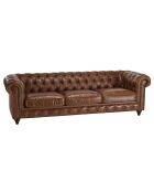 Canapé chesterfield 3 places vintage Cuir Gaston marron  - 247x99x73 cm