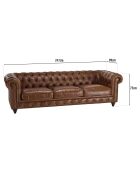 Canapé chesterfield 3 places vintage Cuir Gaston marron  - 247x99x73 cm