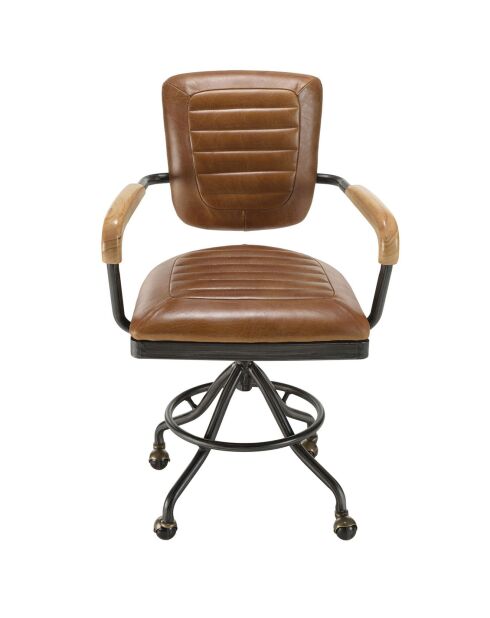 Fauteuil desk vintage cuir à roulettes  Albane marron  - 62x56x98 cm