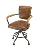 Fauteuil desk vintage cuir à roulettes  Albane marron  - 62x56x98 cm