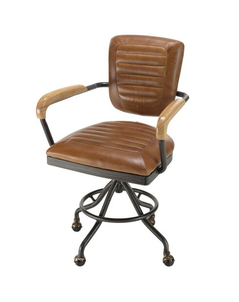 Fauteuil desk vintage cuir à roulettes  Albane marron  - 62x56x98 cm