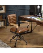 Fauteuil desk vintage cuir à roulettes  Albane marron  - 62x56x98 cm