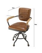 Fauteuil desk vintage cuir à roulettes  Albane marron  - 62x56x98 cm