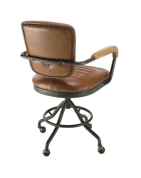 Fauteuil desk vintage cuir à roulettes  Albane marron  - 62x56x98 cm