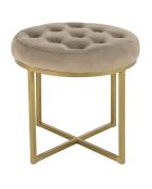 Tabouret velours taupe avec boutons pieds croisés Albane taupe - 41x41x39 cm