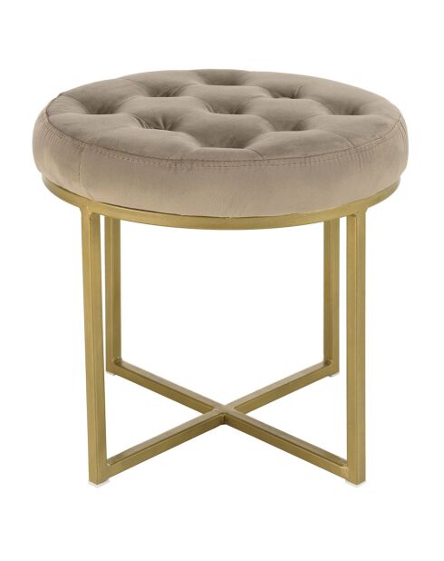 Tabouret velours taupe avec boutons pieds croisés Albane taupe - 41x41x39 cm