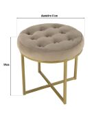 Tabouret velours taupe avec boutons pieds croisés Albane taupe - 41x41x39 cm