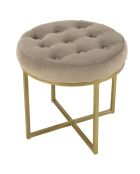 Tabouret velours taupe avec boutons pieds croisés Albane taupe - 41x41x39 cm