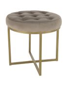 Tabouret velours taupe avec boutons pieds croisés Albane taupe - 41x41x39 cm