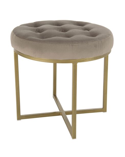 Tabouret velours taupe avec boutons pieds croisés Albane taupe - 41x41x39 cm