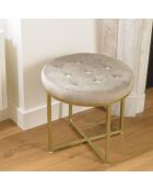 Tabouret velours taupe avec boutons pieds croisés Albane taupe - 41x41x39 cm