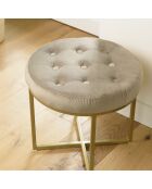 Tabouret velours taupe avec boutons pieds croisés Albane taupe - 41x41x39 cm