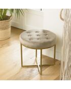 Tabouret velours taupe avec boutons pieds croisés Albane taupe - 41x41x39 cm