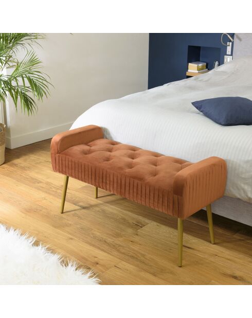 Banc de lit en velours Albane orange - 103x40x53 cm