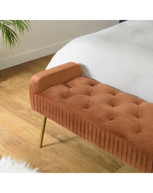 Banc de lit en velours Albane orange - 103x40x53 cm