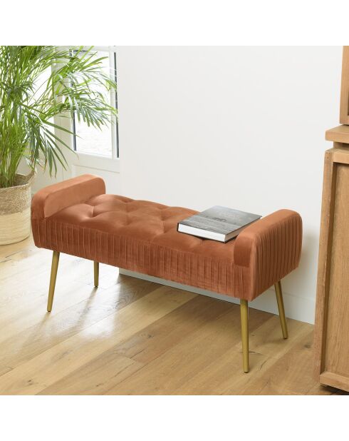 Banc de lit en velours Albane orange - 103x40x53 cm