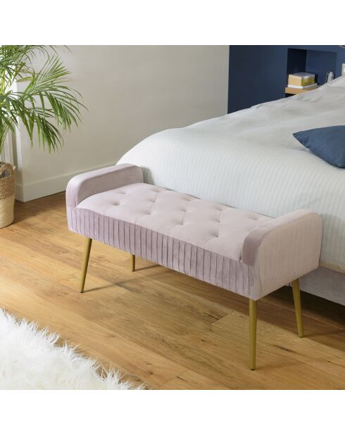 Banc de lit en velours Albane rose - 103x40x53 cm