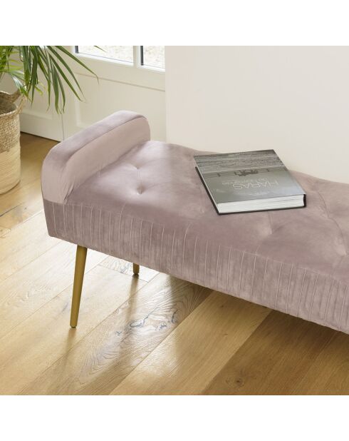 Banc de lit en velours Albane rose - 103x40x53 cm