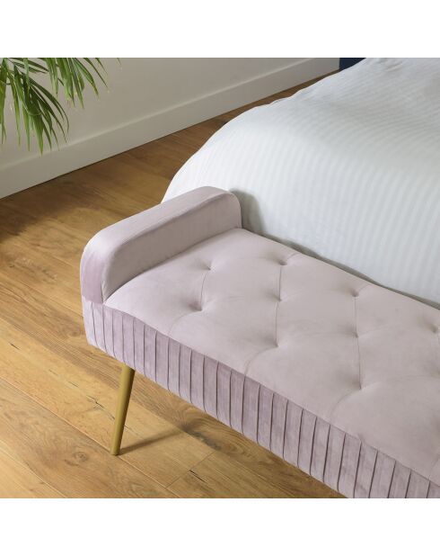 Banc de lit en velours Albane rose - 103x40x53 cm