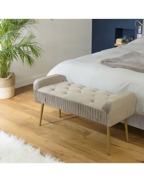 Banc de lit en velours Albane taupe - 103x40x53 cm