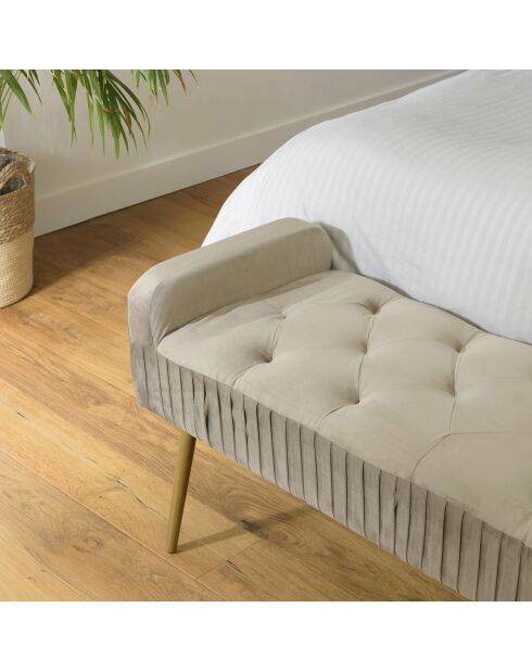 Banc de lit en velours Albane taupe - 103x40x53 cm