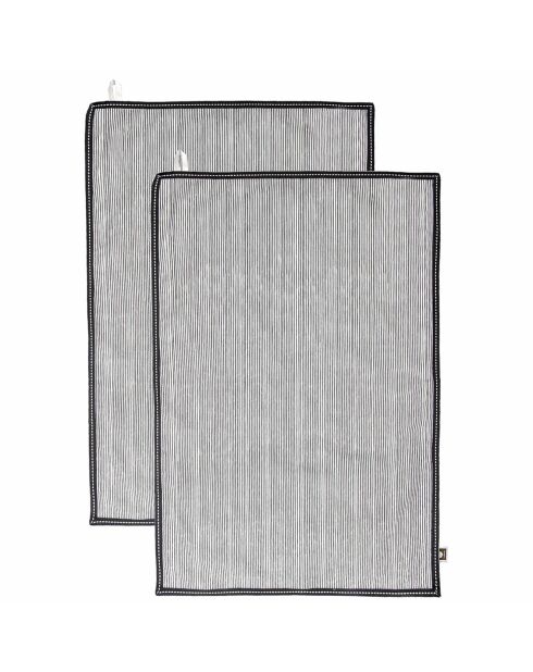 2 zwarte katoenen theedoeken met krijtstreep - 50x75 cm