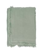 Couvre-lit 100% Lin  frangé Hortense vert de gris