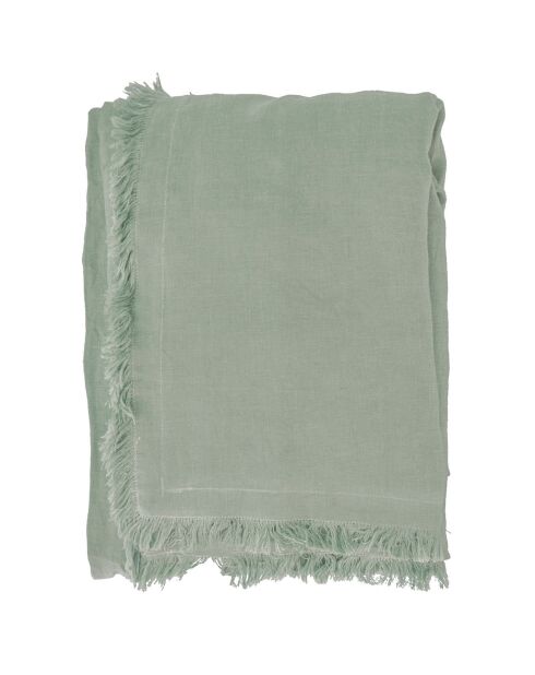 Couvre-lit 100% Lin  frangé Hortense vert de gris