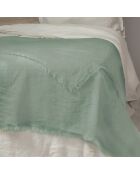 Couvre-lit 100% Lin  frangé Hortense vert de gris