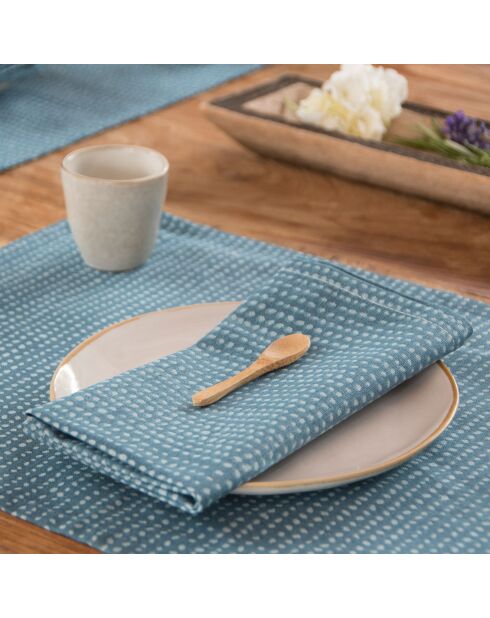4 Serviettes de table en Coton Dots bleu paon - 45x45 cm
