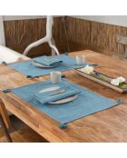 4 Serviettes de table en Coton Dots bleu paon - 45x45 cm