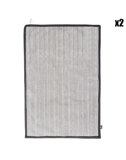 2 zwarte katoenen theedoeken met krijtstreep - 50x75 cm
