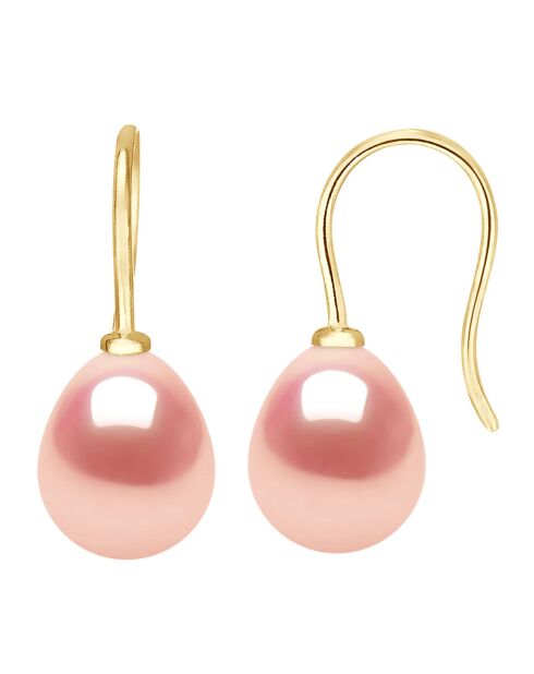 Boucles d'oreilles en Or jaune & Perles d'Eau Douce poires rose naturel